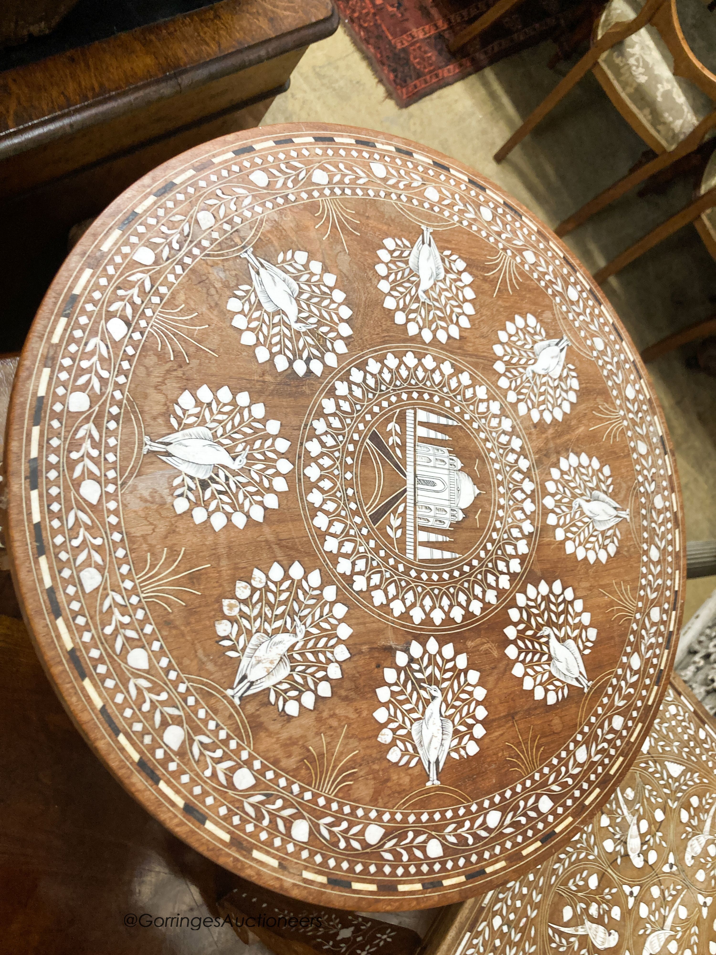 Four Indian inlaid circular occasional tables, largest W.45cm H.46cm